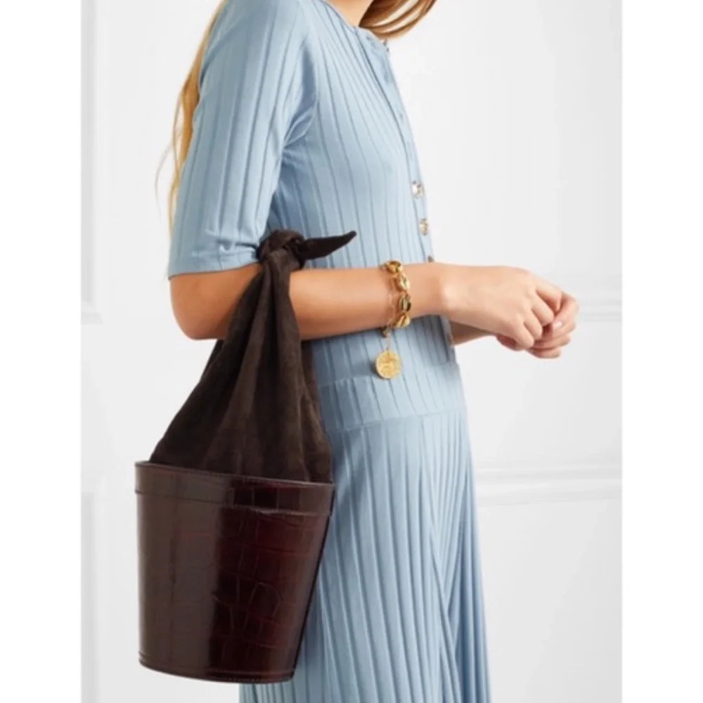 STAUD Britt Croc-Embossed Leather Bucket Bag - Picture 2 of 13